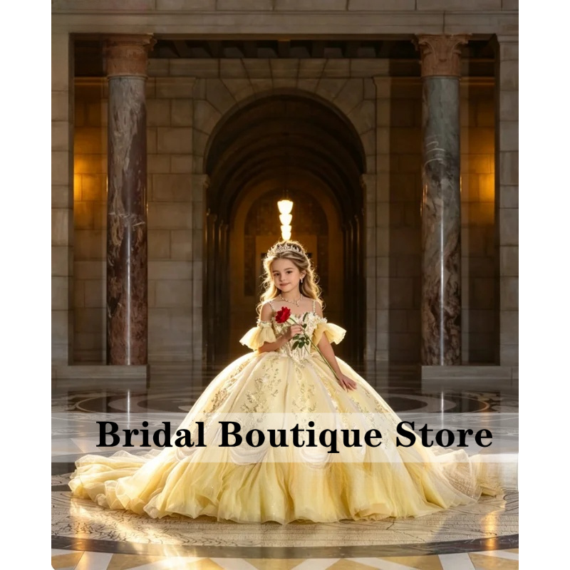 Embroidery Yellow Dress - Zarif Sarı Omuzları Açık Altın Nakışlı