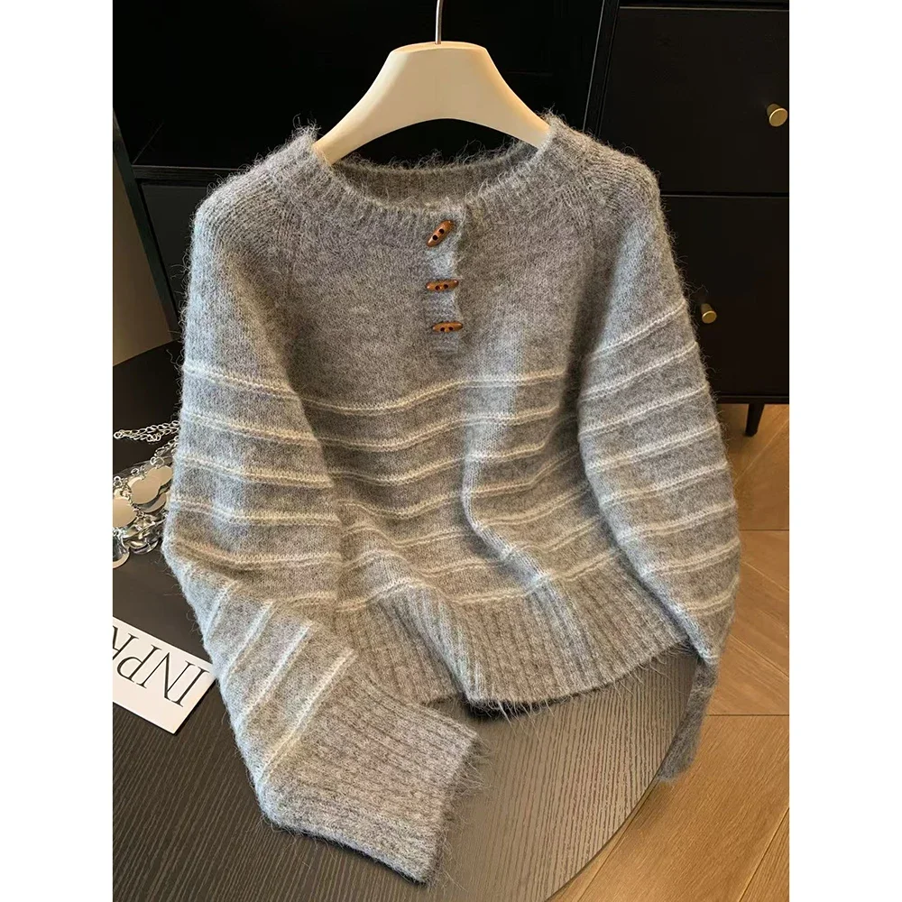 Embroidery Fashion - Sonbahar Kış Kadın Çizgili Yün Kaşmir