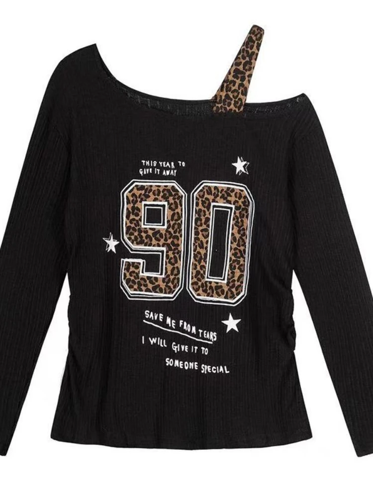 Embroidery Fashion - Y2K Patchwork Leopar Desenli Tişört Kadın