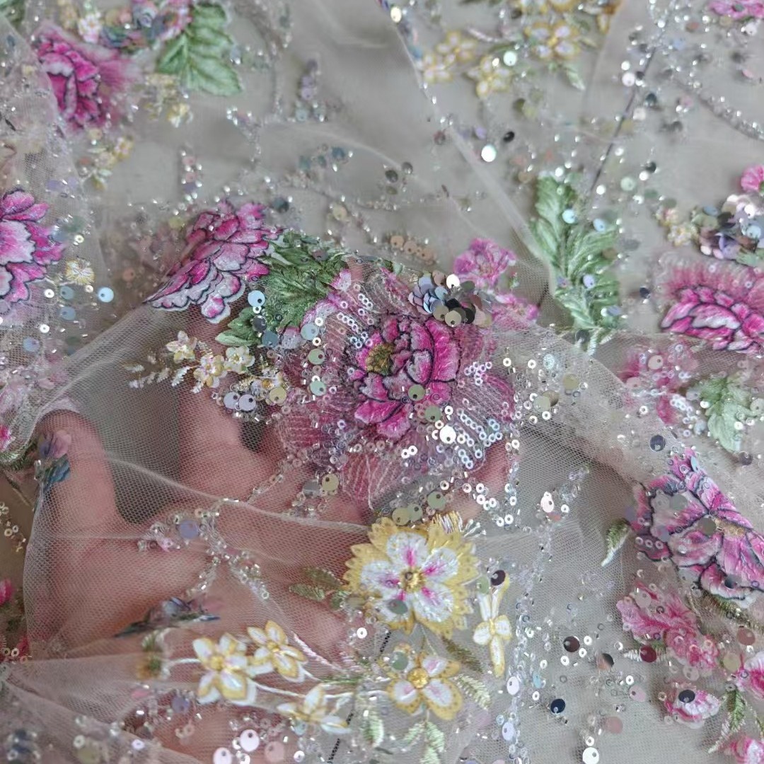 Embroidery Beads - 1M 120Cm Genişliğinde Lüks Boncuklu Dantel