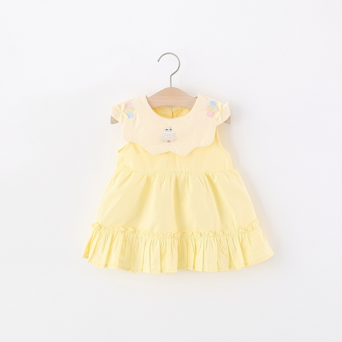 Embroidery Yellow Dress - Yürümeye Başlayan Kız Çocuk Sarı Pamuklu